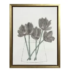 White & Charcoal Floral Framed Canvas