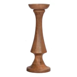 Walnut Brown Curved Pillar Candle Holder, (14")