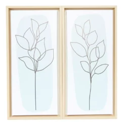 Light Blue & White Leaves Framed Canvas, 2-Pack