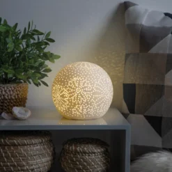 Warm White Perforated Flower Globe Table Lamp, (6")