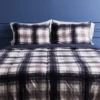 Serta Perfect Sleeper Navy & Tan Plaid Plush Velvet Comforter Set
