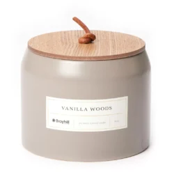 Vanilla Woods Gray Matte Ceramic 3-Wick Jar Candle, 19 Oz.