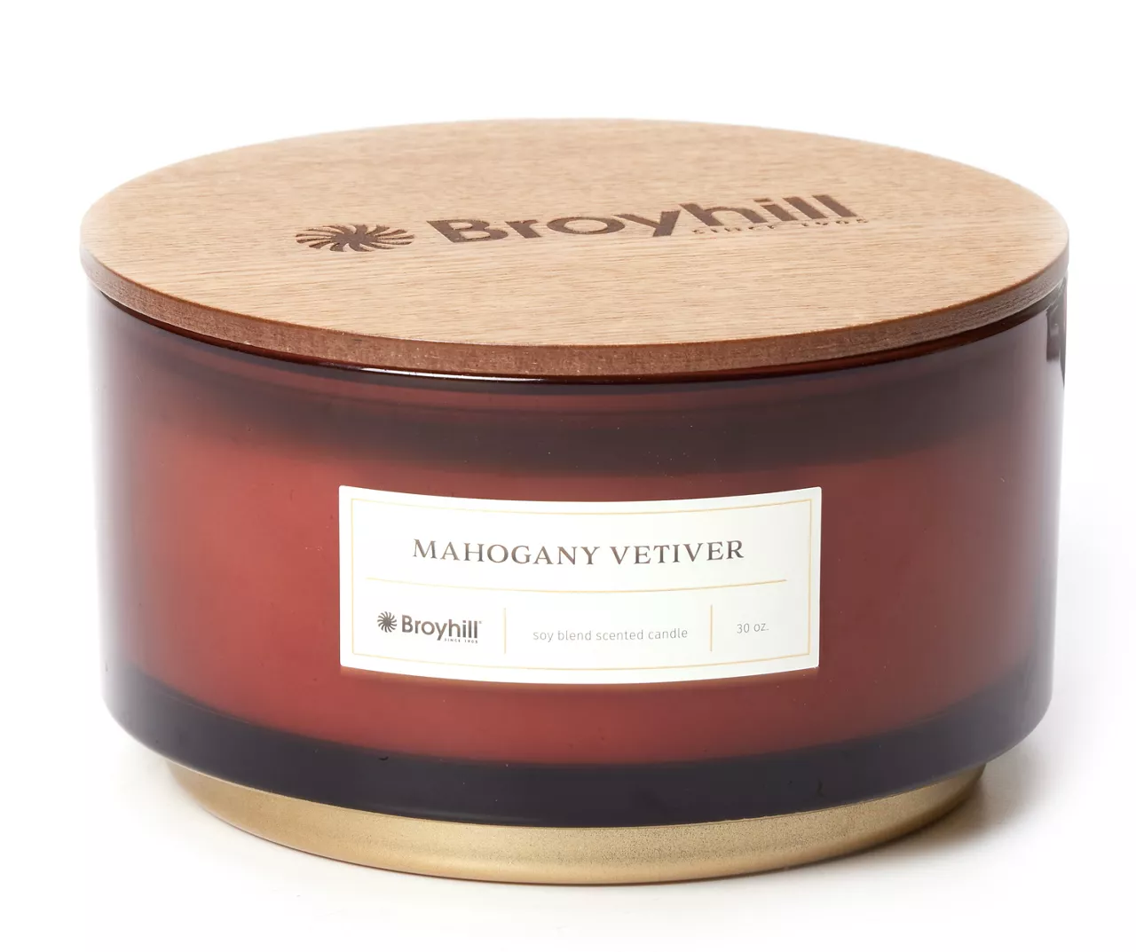 Mahogany Vetiver Brown Glass 3-Wick Jar Candle, 30 Oz.