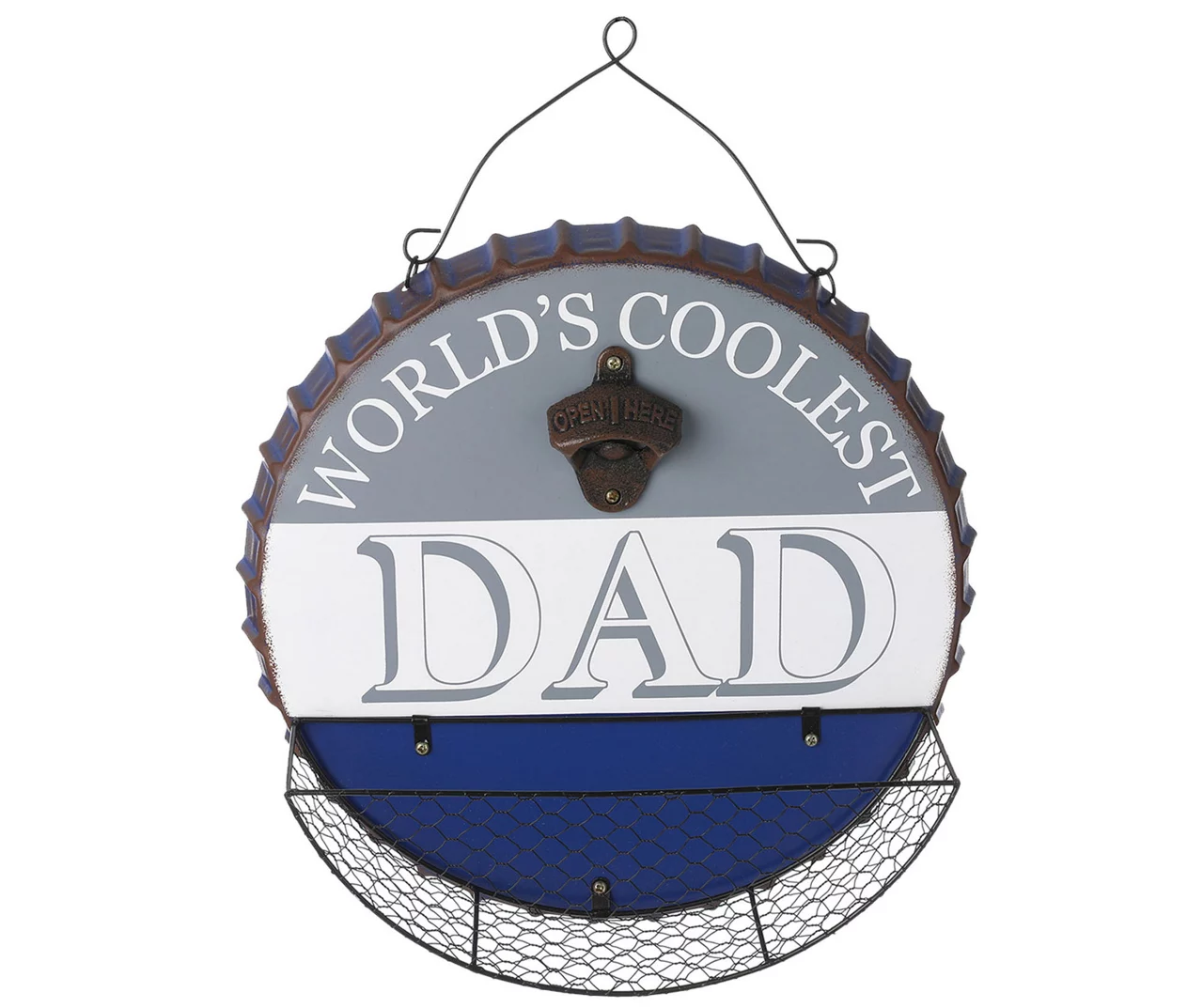 "World's Coolest Dad" Bottle Cap Hanging Wall Décor With Opener