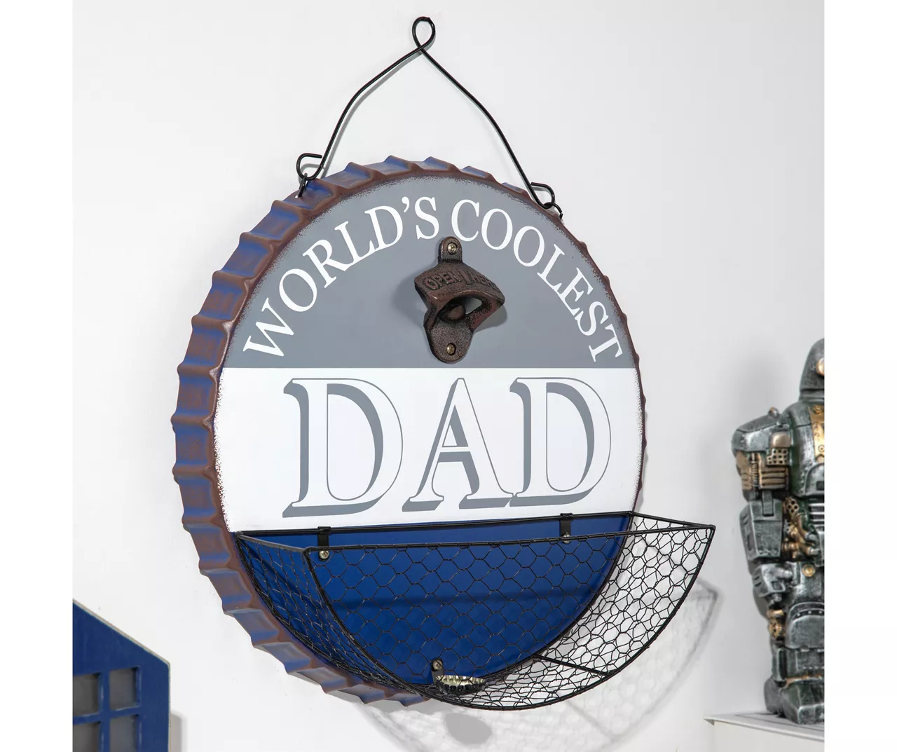 "World's Coolest Dad" Bottle Cap Hanging Wall Décor With Opener - Image 2