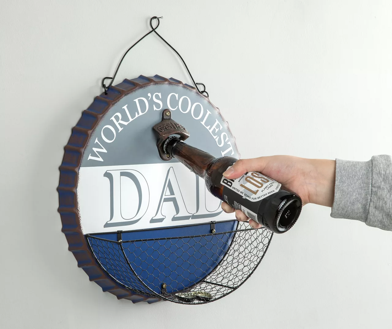 "World's Coolest Dad" Bottle Cap Hanging Wall Décor With Opener - Image 3