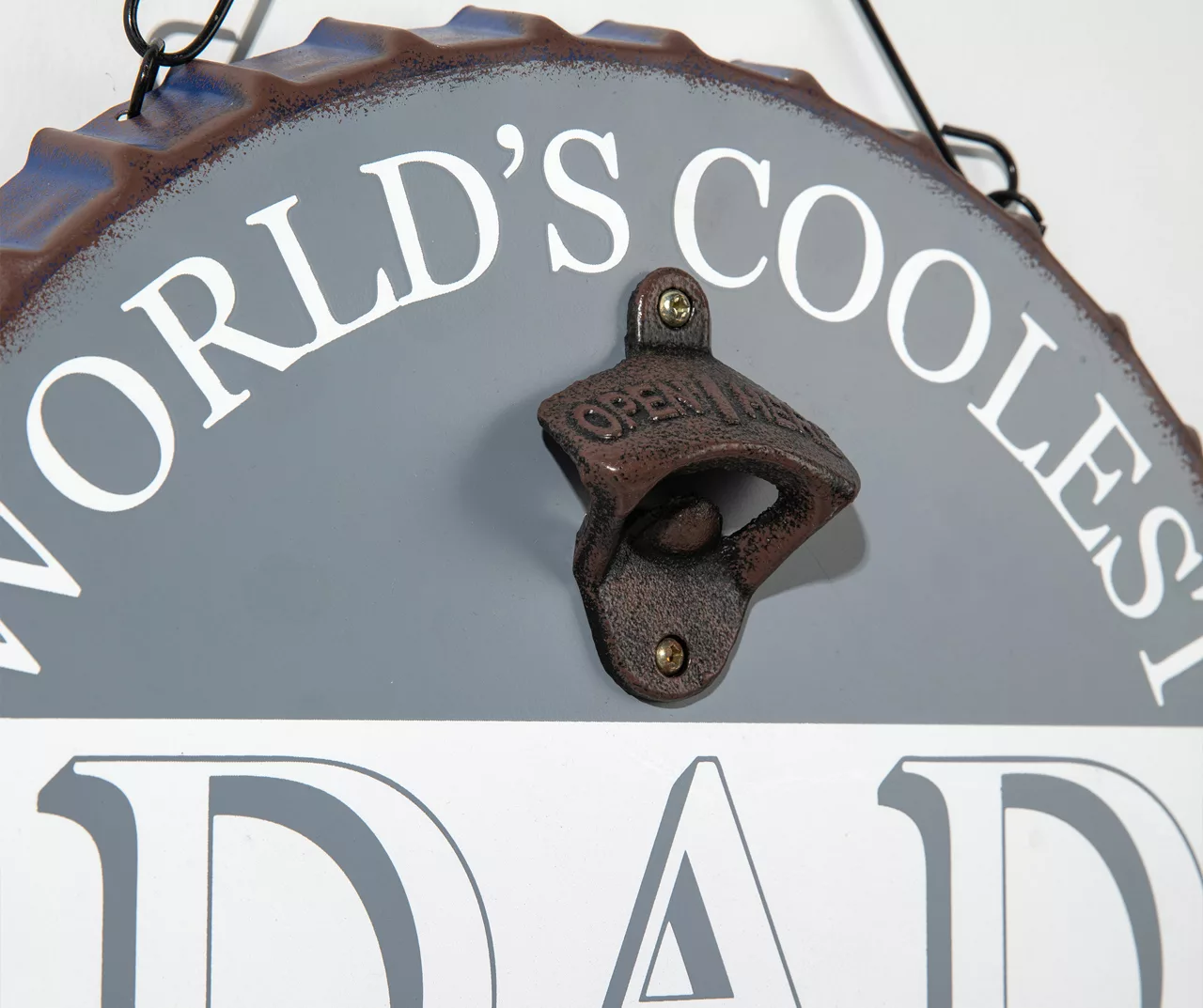 "World's Coolest Dad" Bottle Cap Hanging Wall Décor With Opener - Image 4