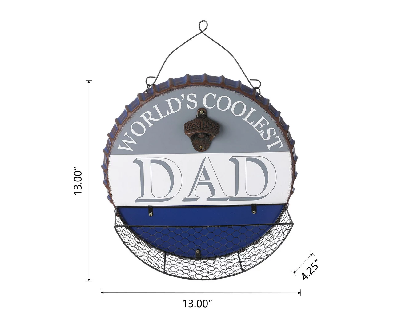 "World's Coolest Dad" Bottle Cap Hanging Wall Décor With Opener - Image 6