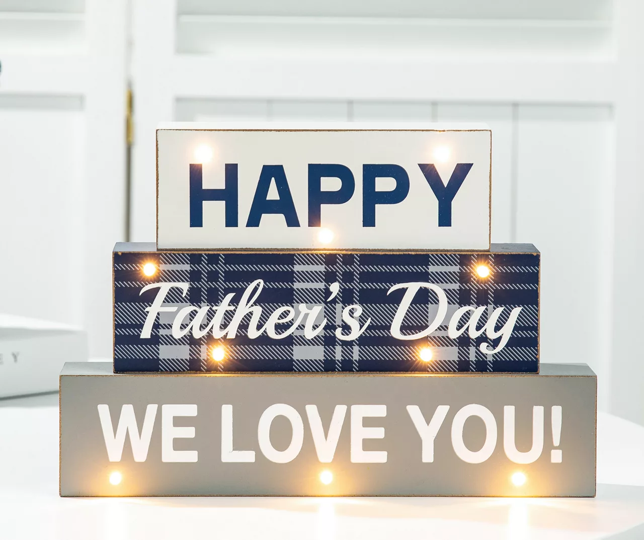 "Happy Father's Day" LED Stack Block Tabletop Decor - Image 2