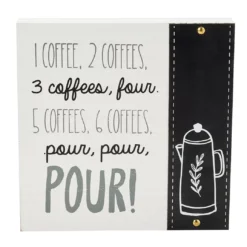 "Pour, Pour, Pour!" White & Black Coffee Wall Plaque