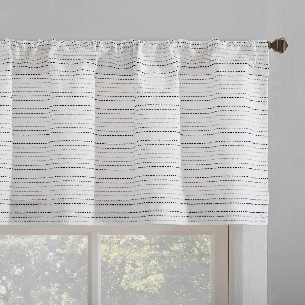 Jemma White & Black Dash Stripe Light-Filtering Rod Pocket Tier & Valance Curtain Set, (36" X 58") - Image 2