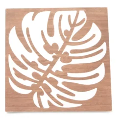 Brown & White Carved Monstera Leaf Wall Plaque