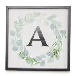 White, Green & Black Wreath Initial Framed Wall Plaque