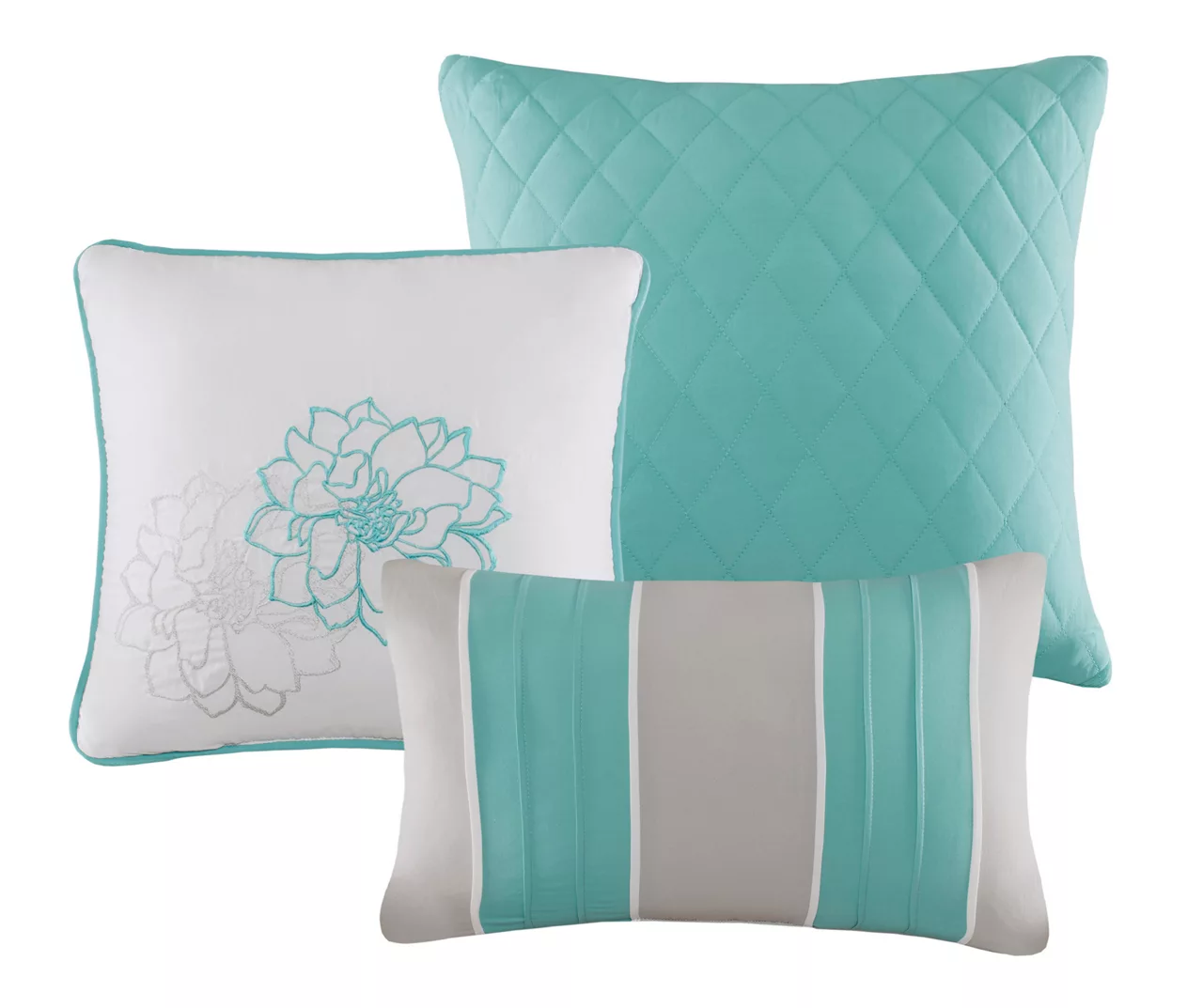 Jane Aqua & Gray Floral California King 7-Piece Comforter Set - Image 3