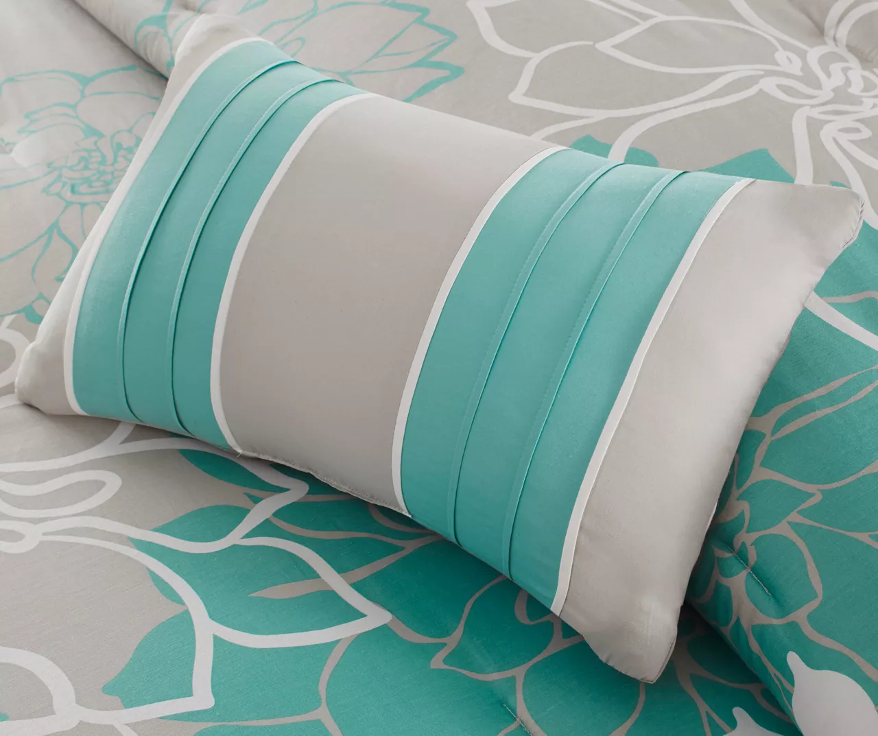 Jane Aqua & Gray Floral California King 7-Piece Comforter Set - Image 5