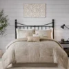 Kelan Taupe Streak Patchwork Seersucker Queen 7-Piece Comforter Set