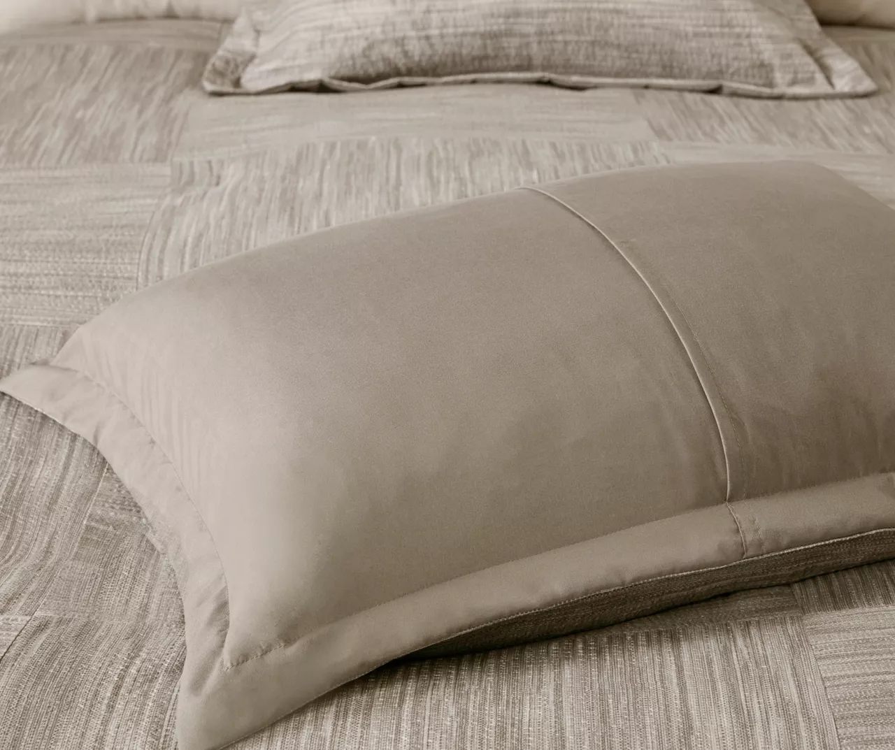 Kelan Taupe Streak Patchwork Seersucker California King 7-Piece Comforter Set - Image 10