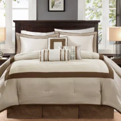 Beverly Taupe & Brown Color Block California King 7-Piece Comforter Set