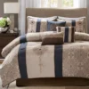 Perry Navy & Brown Medallion Jacquard Queen 7-Piece Comforter Set
