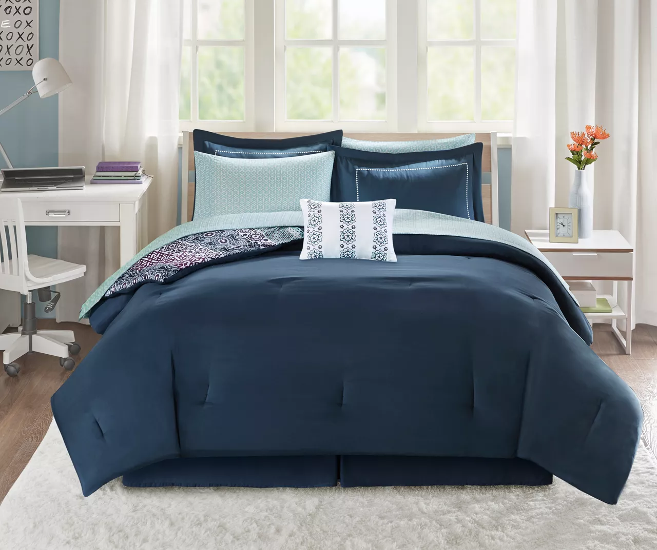 Blaire Navy & Aqua Boho Medallion Queen 10-Piece Comforter Set - Image 2