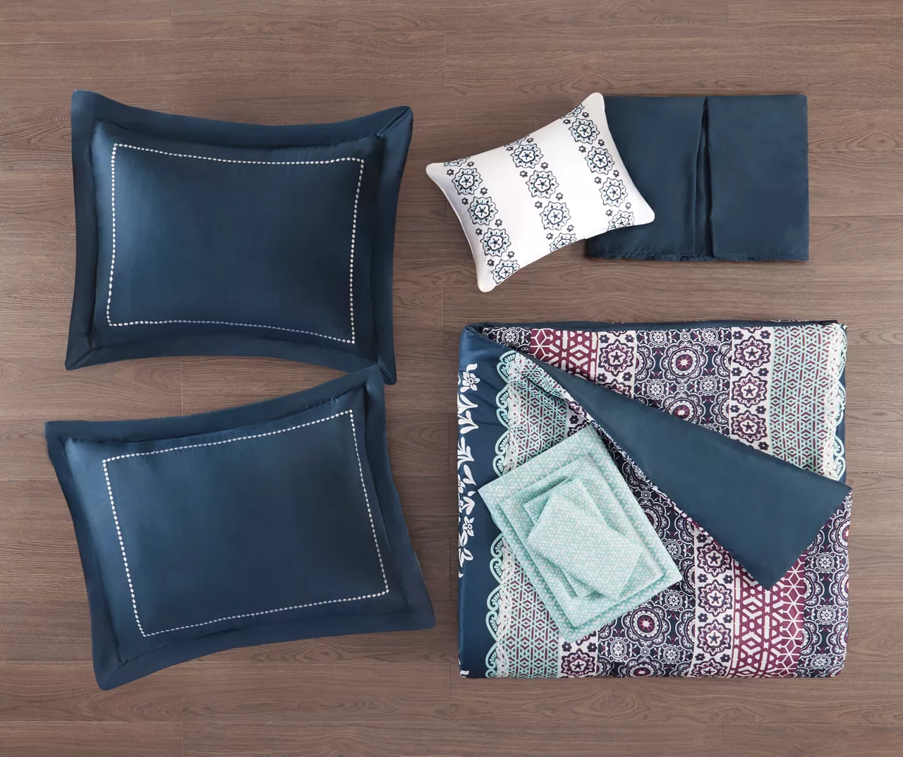 Blaire Navy & Aqua Boho Medallion Twin XL 8-Piece Comforter Set - Image 5