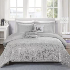 Nova Gray & Silver Metallic Triangle Full/Queen 5-Piece Comforter Set