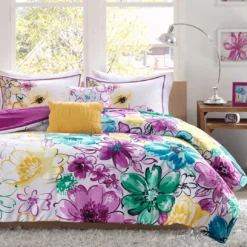 Skye White & Purple Floral King/California King 5-Piece Comforter Set