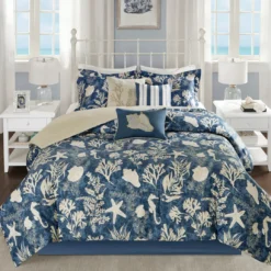 Bedford Blue & White Coastal Cotton Sateen Queen 7-Piece Comforter Set