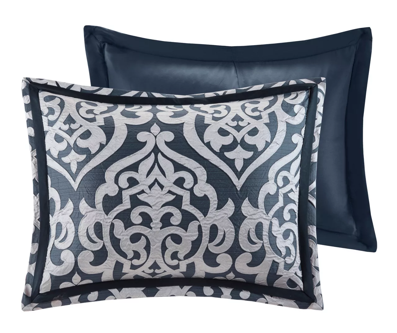 Eliot Navy & White Damask Jacquard King 8-Piece Comforter Set - Image 3