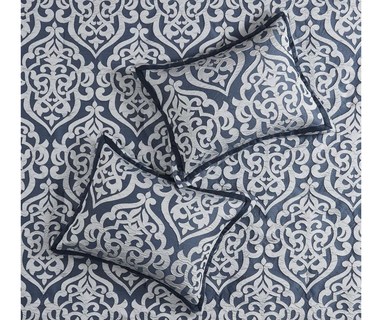 Eliot Navy & White Damask Jacquard King 8-Piece Comforter Set - Image 6