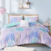 Lisa Aqua & Purple Pastel Watercolor Tie-Dye Full/Queen 4-Piece Comforter Set