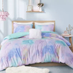 Lisa Aqua & Purple Pastel Watercolor Tie-Dye Full/Queen 4-Piece Comforter Set