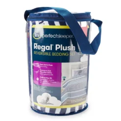 White & Blue Stripe Regal Plush Reversible Twin/Full 3-Piece Comforter Set