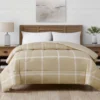 Tan & White Windowpane Reversible Full/Queen Comforter