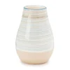 Blue & Tan Stripe Ceramic Vase, (7.8")