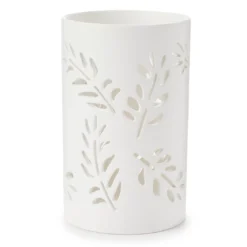 White Leaf Cutout Ceramic Hurricane