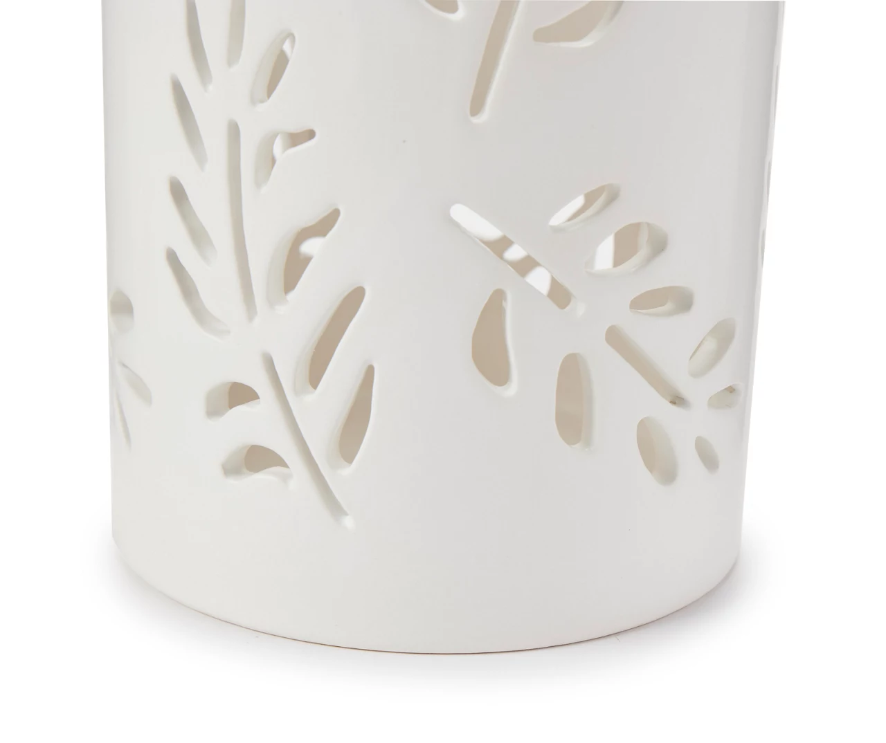 White Leaf Cutout Ceramic Hurricane - Image 2
