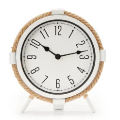 Grecian Getaway White & Tan Rope-Accent Mini Clock