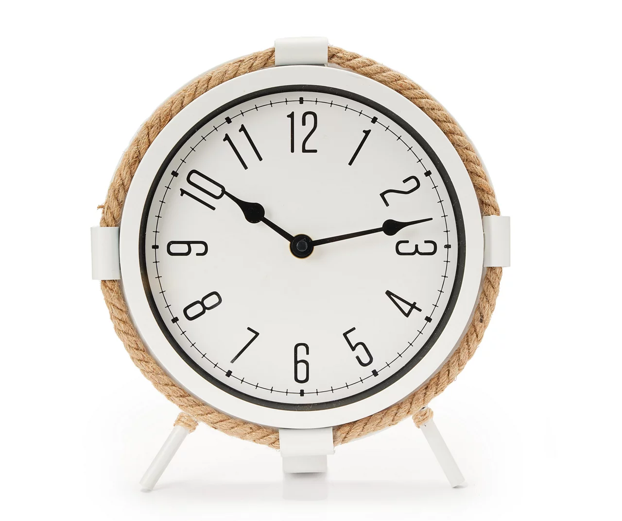 Grecian Getaway White & Tan Rope-Accent Mini Clock