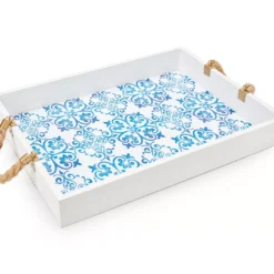 Grecian Getaway Blue & White Tile Print Decorative Tray