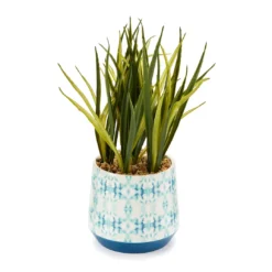 Grecian Getaway Green Artificial Greenery With White & Blue Ceramic Pot