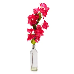 Grecian Getaway Red Artificial Bougainvillea Stem With Glass Vase