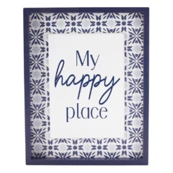 Grecian Getaway "My Happy Place" Navy & White Framed Wall Plaque
