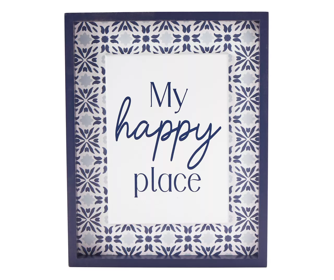 Grecian Getaway "My Happy Place" Navy & White Framed Wall Plaque