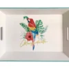 White & Turquoise Parrot Decorative Tray