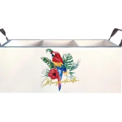 White & Turquoise Parrot Utensil Caddy