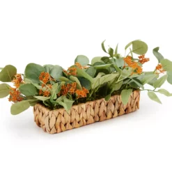 New Beginnings Green & Orange Artificial Greenery In Woven Tray
