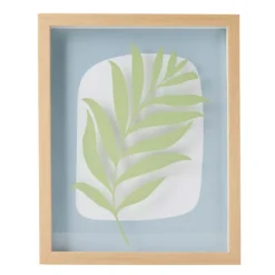Zenspired Green & Blue Silkscreen Leaf Framed Wall Plaque