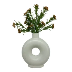 New Beginnings Green Artificial Floral Arrangement With White Round Ring Vase