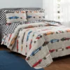 Beige Multi-Color Race Cars Twin 5-Piece Quilt Set